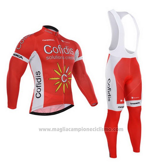2015 Abbigliamento Ciclismo Cofidis Rosso Manica Lunga e Salopette